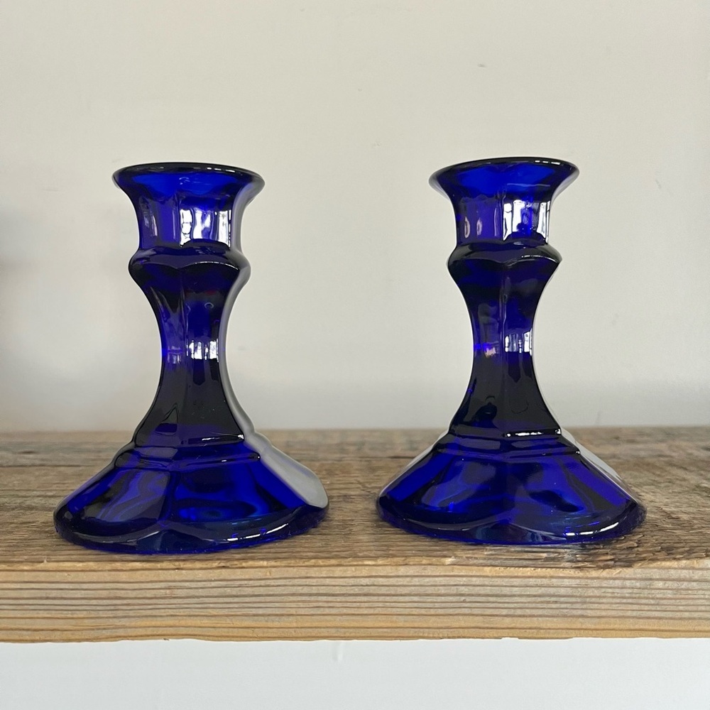 Cobalt Blue Glass Candle Holders